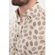 Beige Color Flower Design Casual Men's Linen Shirt