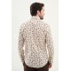 Beige Color Flower Design Casual Men's Linen Shirt