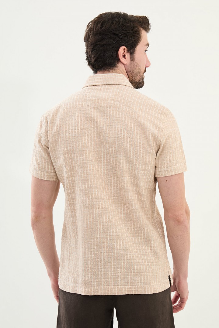 Beige Color Casual Men's Short Sleeve Shirt