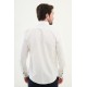 Ecru And Dark Blue Color Striped And Flap Pocket Design Casual Men's Linen Shirt