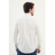 Ecru And Blue Color Striped And Flap Pocket Design Casual Men's Linen Shirt