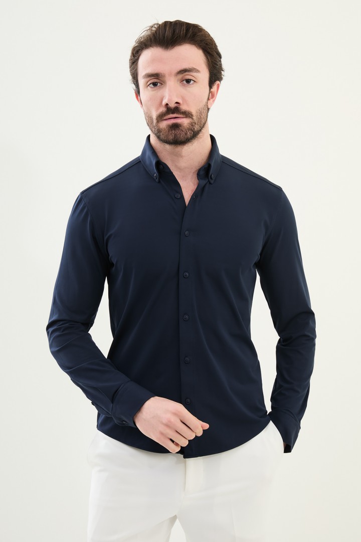Dark Blue Color Casual Men's Cotton Shirt