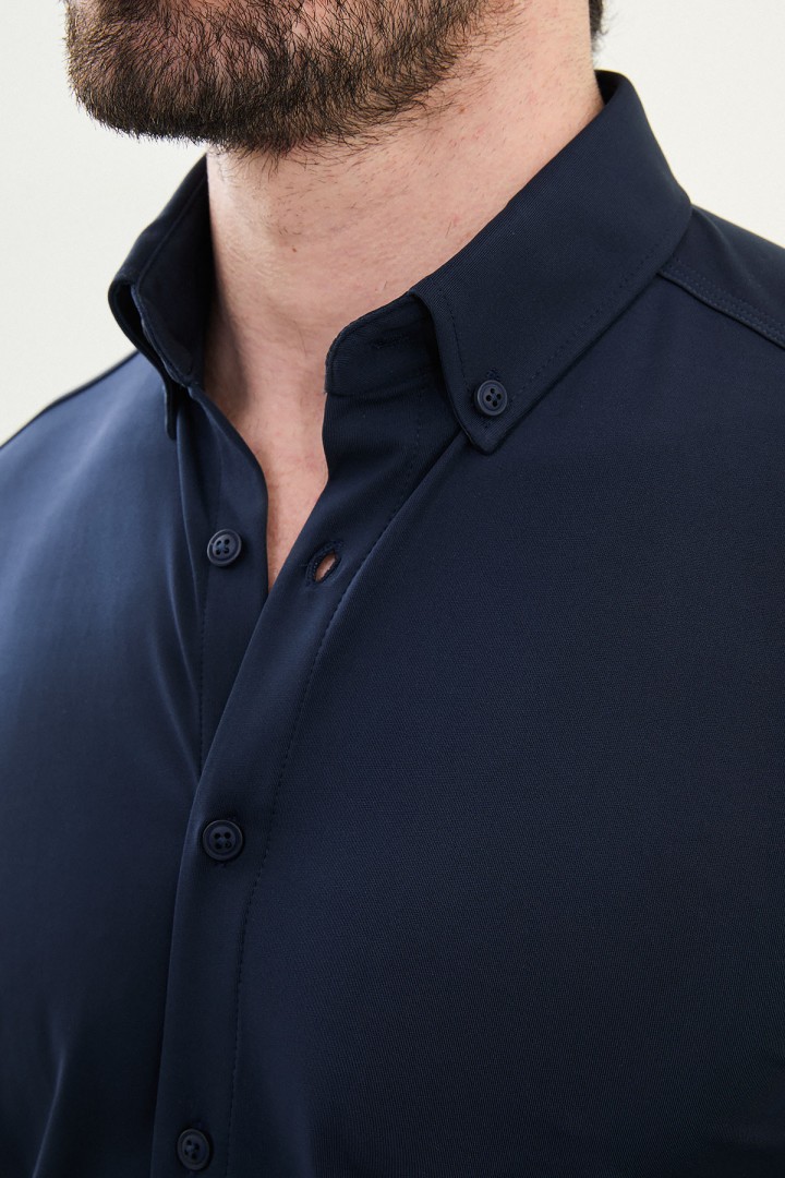 Dark Blue Color Casual Men's Cotton Shirt
