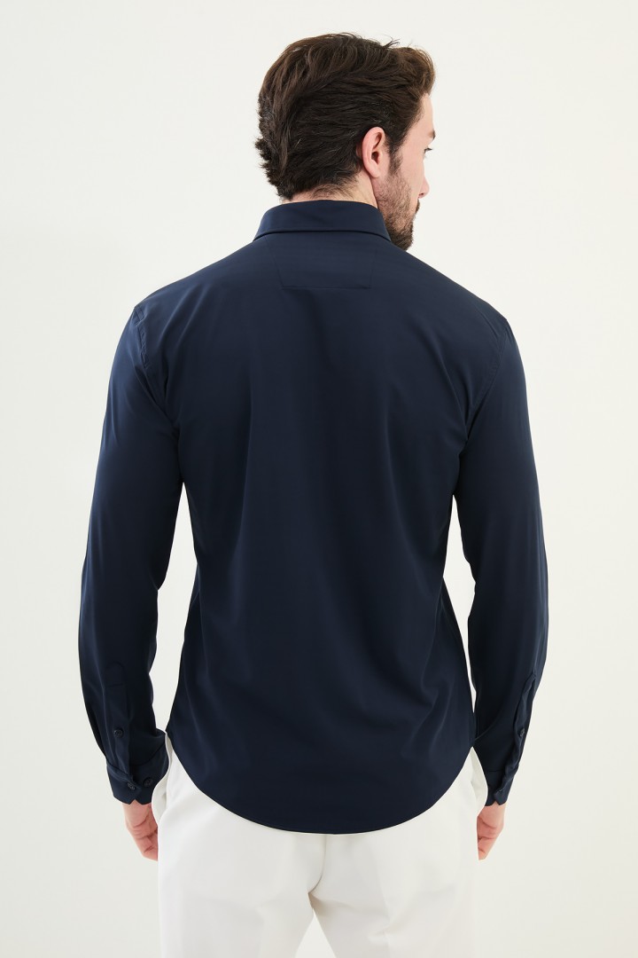 Dark Blue Color Casual Men's Cotton Shirt