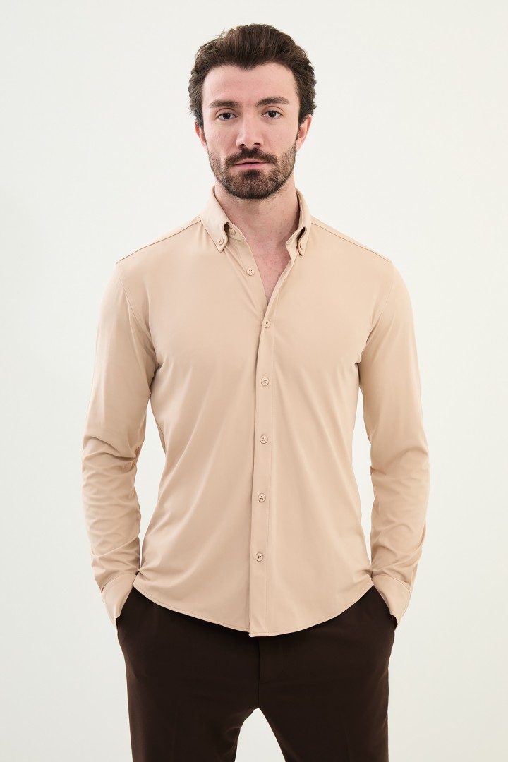 Beige Color Casual Men's Cotton Shirt