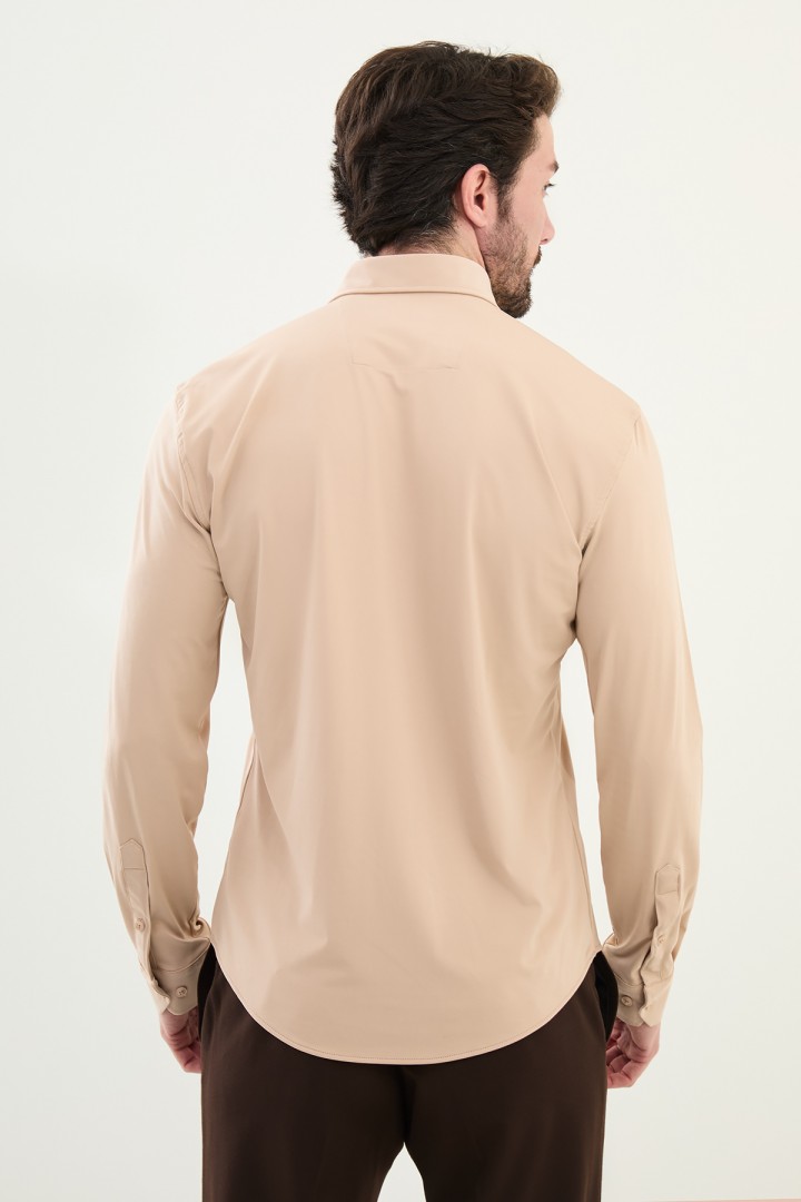 Beige Color Casual Men's Cotton Shirt