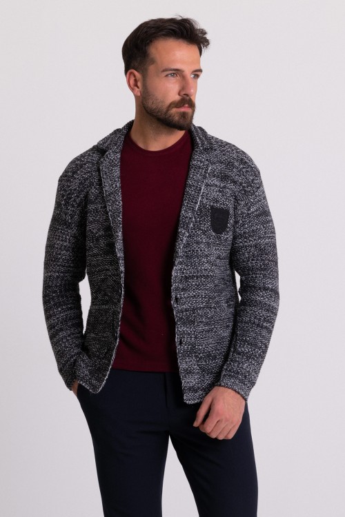 Anthracite Lainemerino And Acrylic Fabrics Patterned With Hanging Pocket Casual Mens Knitwear