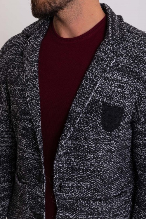 Anthracite Lainemerino And Acrylic Fabrics Patterned With Hanging Pocket Casual Mens Knitwear