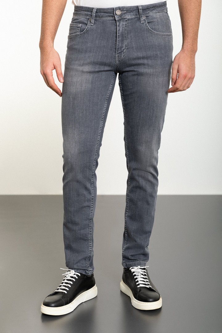 Grey Color Slim Fit Men's Jeans