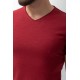 Claret Red Color Cotton And Lycra Fabric With V Neck Detail Basic Men's T Shirt