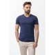 Dark Blue Color Cotton And Lycra Fabric With V Neck Detail Basic Men's T Shirt