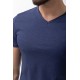 Dark Blue Color Cotton And Lycra Fabric With V Neck Detail Basic Men's T Shirt