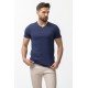 Dark Blue Color Cotton And Lycra Fabric With V Neck Detail Basic Men's T Shirt