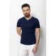 Dark Blue Color Cotton And Lycra Fabric With V-Neck Basic Mens T Shirt