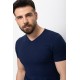 Dark Blue Color Cotton And Lycra Fabric With V-Neck Basic Mens T Shirt
