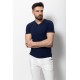 Dark Blue Color Cotton And Lycra Fabric With V-Neck Basic Mens T Shirt