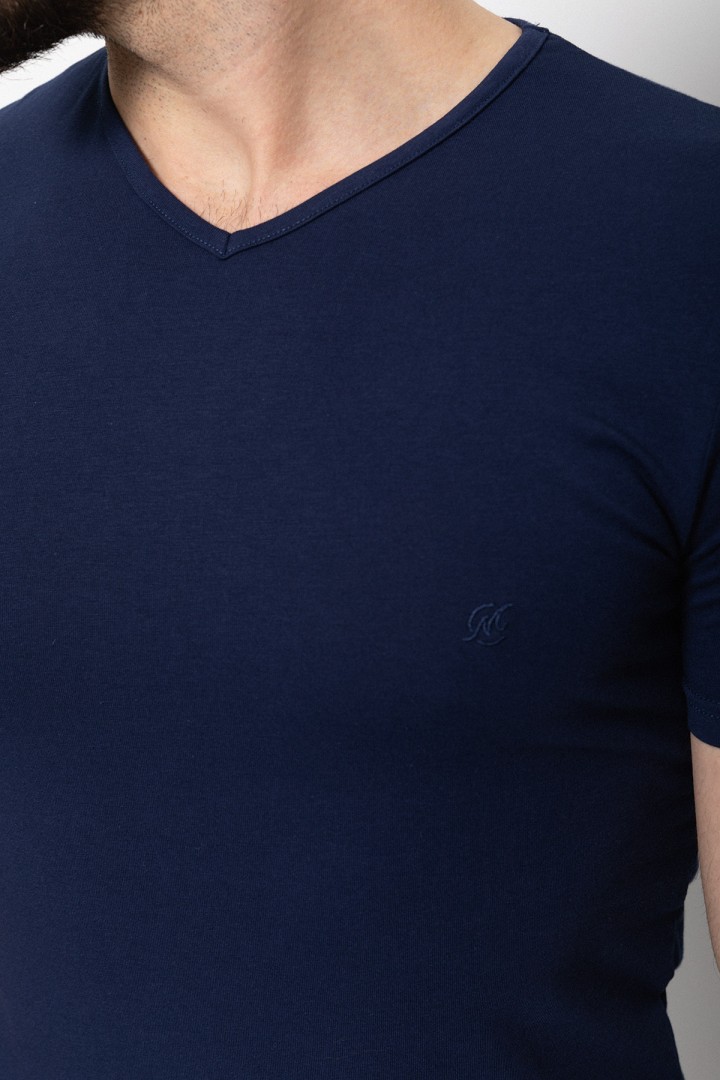 Dark Blue Color Cotton And Lycra Fabric With V-Neck Basic Mens T Shirt