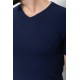 Dark Blue Color Cotton And Lycra Fabric With V-Neck Basic Mens T Shirt