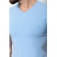 Blue Color Cotton And Lycra Fabric With V-Neck Basic Mens T Shirt