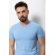 Blue Color Cotton And Lycra Fabric With V-Neck Basic Mens T Shirt