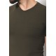 Khaki Color Cotton And Lycra Fabric With V-Neck Basic Mens T Shirt