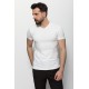 Ecru Color Cotton And Lycra Fabric With V-Neck Basic Mens T Shirt