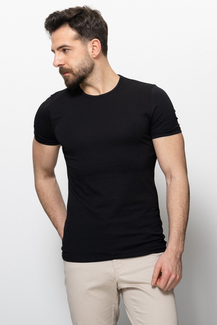 Black Color Cotton And Lycra Fabric With Crew Neck Basic Mens T Shirt