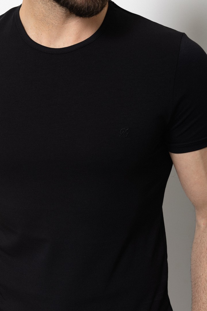 Black Color Cotton And Lycra Fabric With Crew Neck Basic Mens T Shirt