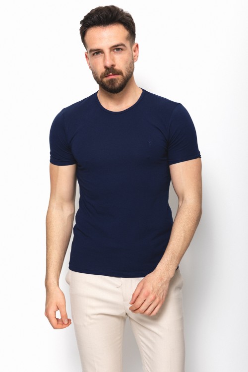 Dark Blue Color Cotton And Lycra Fabric With Crew Neck Basic Mens T Shirt