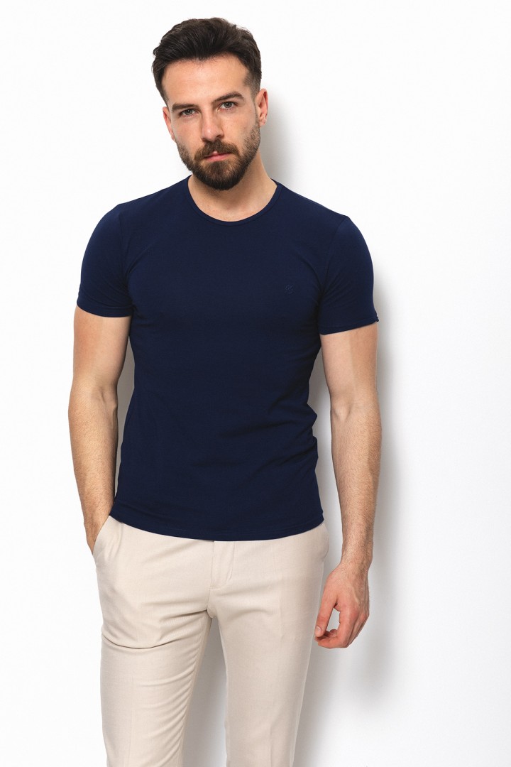 Dark Blue Color Cotton And Lycra Fabric With Crew Neck Basic Mens T Shirt