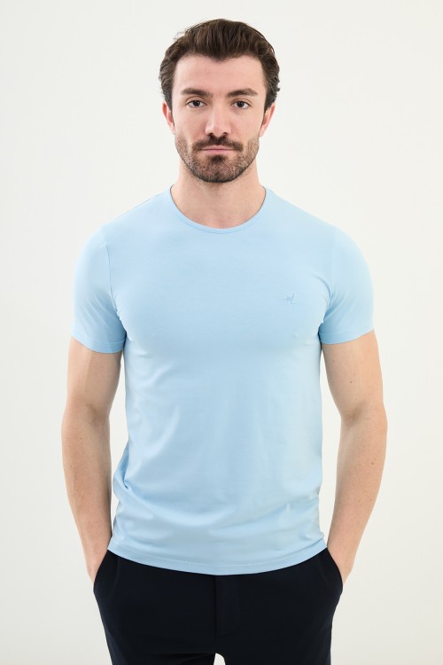Blue Color Crew Neck Classic Men's T Shirt