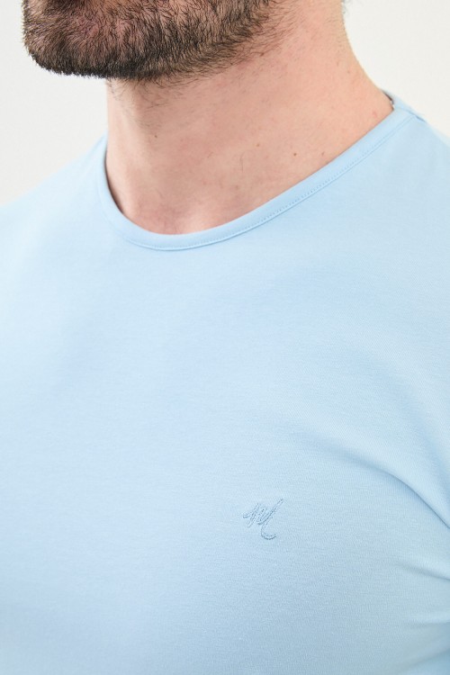 Blue Color Crew Neck Classic Men's T Shirt