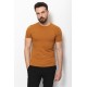 Camel Color Cotton And Lycra Fabric With Crew Neck Basic Mens T Shirt