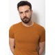 Camel Color Cotton And Lycra Fabric With Crew Neck Basic Mens T Shirt
