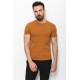Camel Color Cotton And Lycra Fabric With Crew Neck Basic Mens T Shirt