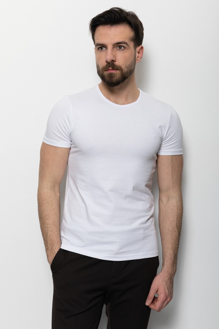 White Color Cotton And Lycra Fabric With Crew Neck Basic Mens T Shirt