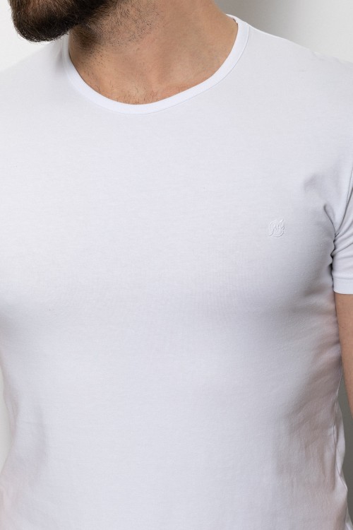 White Color Cotton And Lycra Fabric With Crew Neck Basic Mens T Shirt