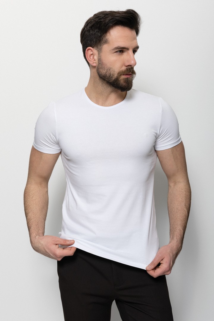 White Color Cotton And Lycra Fabric With Crew Neck Basic Mens T Shirt