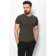 Khaki Color Cotton And Lycra Fabric With Crew Neck Basic Mens T Shirt