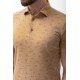 Camel Color Cotton And Elastane Fabric Polo Collar And Patterned Detail Casual Mens T Shirt