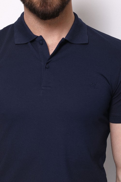 Dark Blue Color Cotton And Elastane Fabric Basic Polo Collar Men's Tshirt