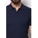 Dark Blue Color Cotton And Elastane Fabric Basic Polo Collar Men's Tshirt