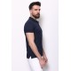Dark Blue Color Cotton And Elastane Fabric Basic Polo Collar Men's Tshirt