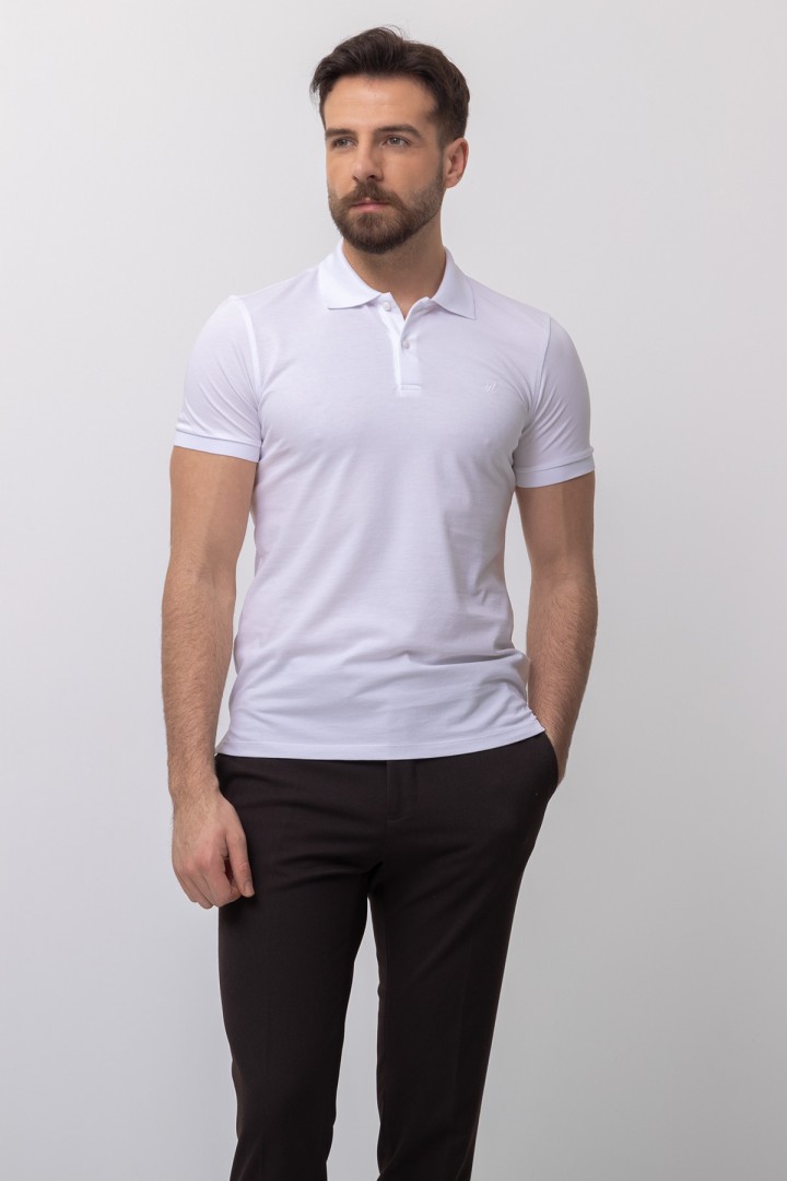 White Color Cotton And Elastane Fabric Basic Polo Collar Men's Tshirt