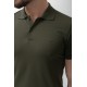 Khaki Color Cotton And Elastane Fabric Basic Polo Collar Men's Tshirt