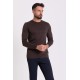 Brown Color Cotton And Elastane Fabric With Long Sleeved Crew Neck Detail Classic Men's T Shirt