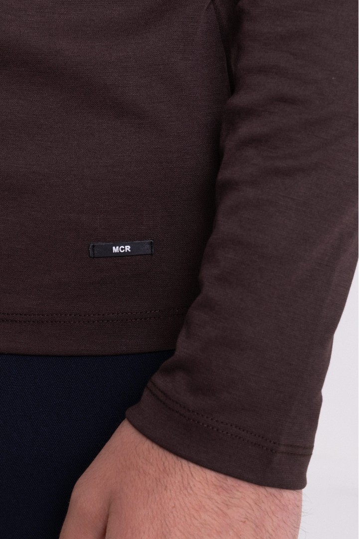 Brown Color Cotton And Elastane Fabric With Long Sleeved Crew Neck Detail Classic Men's T Shirt