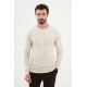 Beige Color Crew Neck Collar Classic Men's Long Sleeve Tshirt