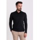 Black Color Viscose And Cotton Fabric Long Sleeved And Polo Collar Detail Basic Men's T Shirt