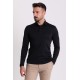 Black Color Viscose And Cotton Fabric Long Sleeved And Polo Collar Detail Basic Men's T Shirt